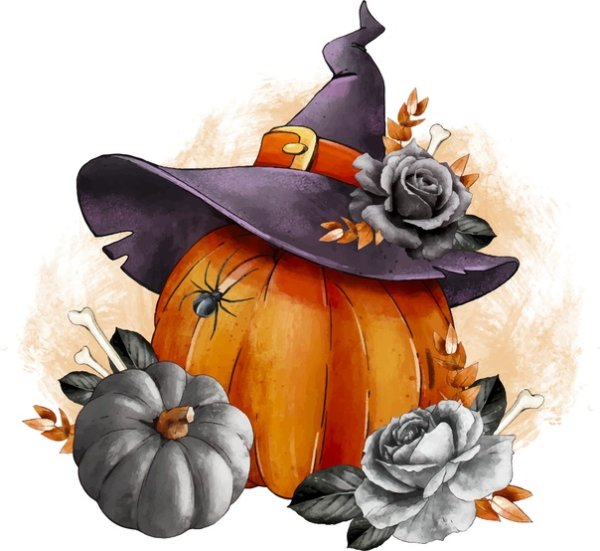 Открытки на тему Хэллоуина акварель