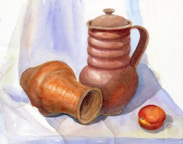 Керамический кувшин акварелью