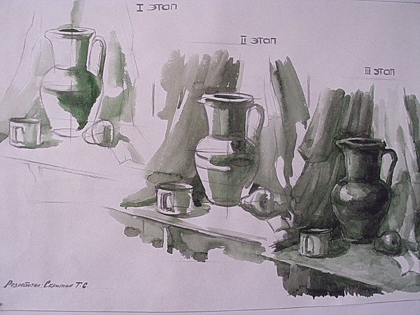 Этюд предмета быта в технике гризайль