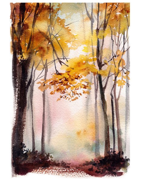 Осенний лес акварелью