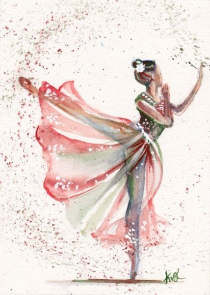 Танцующая девушка акварель