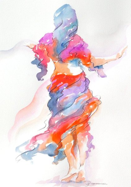 Тело девушки акварелью