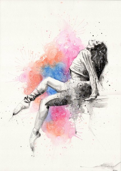 Мечтающая балерина акварель