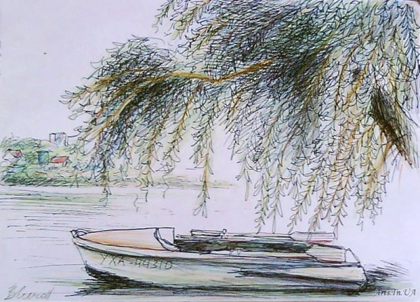 Графический пейзаж цветными карандашами