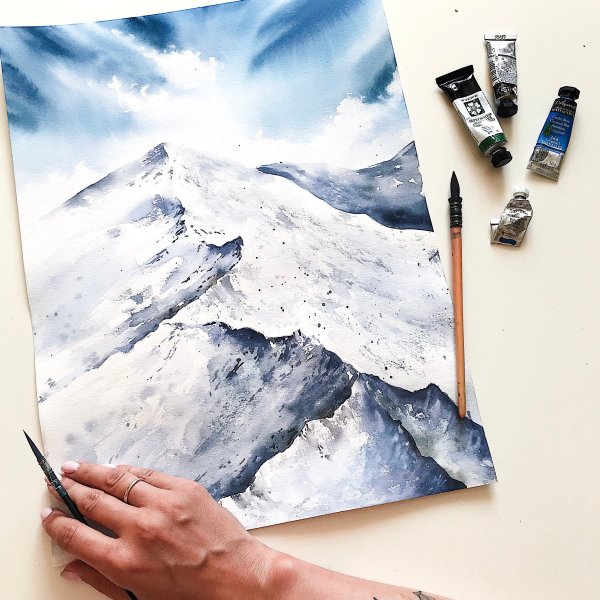 Рисование акварелью горы