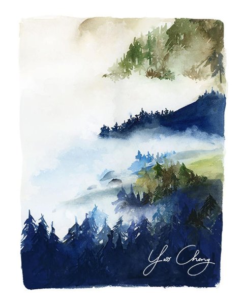 Минималистичный пейзаж акварелью