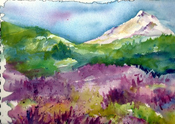 Горы акварелью лессировка