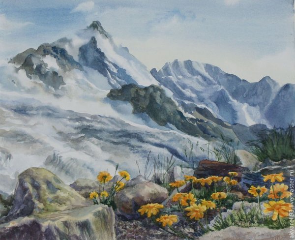 Кавказский хребет акварель