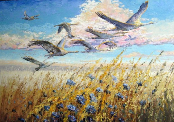 Картина журавлиный Клин живопись