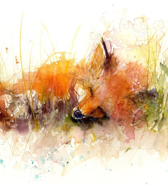 Скетчинг акварелью лиса