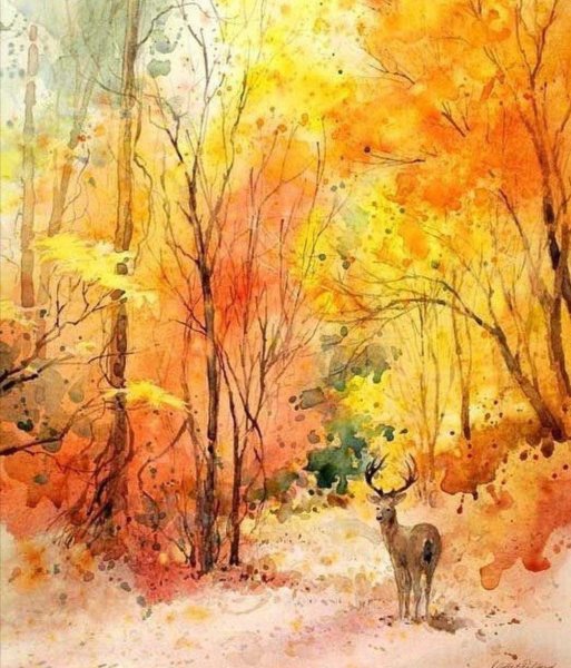 Осенний пейзаж акварелью