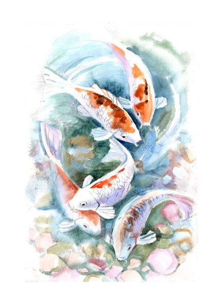 Рыбки акварелью