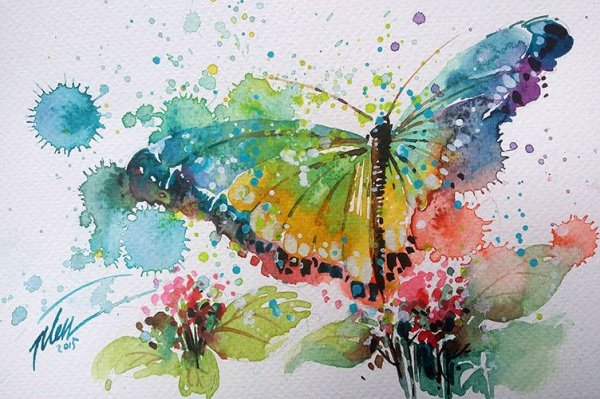 Бабочка рисунок акварелью