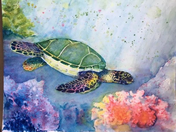 Морские животные акварелью