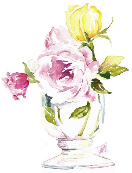 Цветы в вазе акварелью