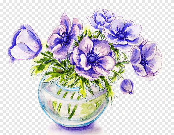 Букет цветов в вазе акварелью