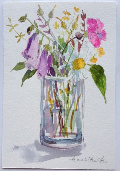 Цветы в вазе акварелью
