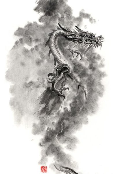 Дракон акварель