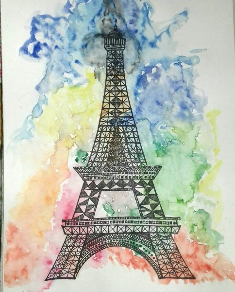 Эйфелева башня рисунок акварелью