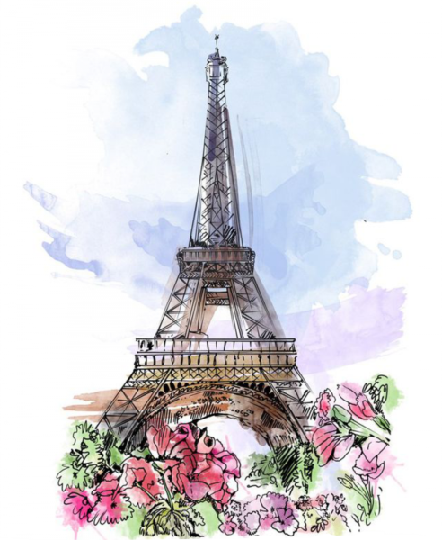 Париж Эйфелева башня акварель