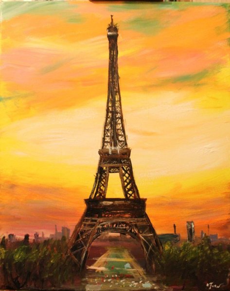 Эльфелева башня акварелью