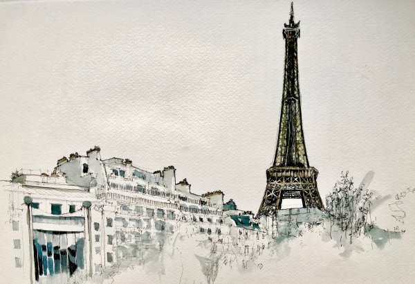 Эльфелева башня акварелью