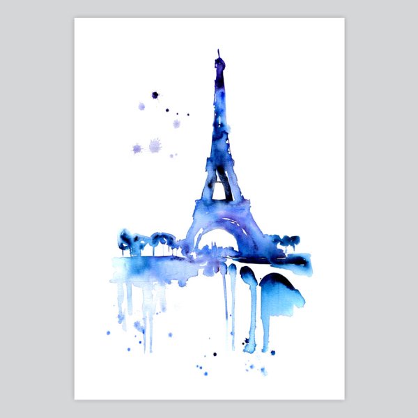 Эйфелева башня акварель на белом фоне