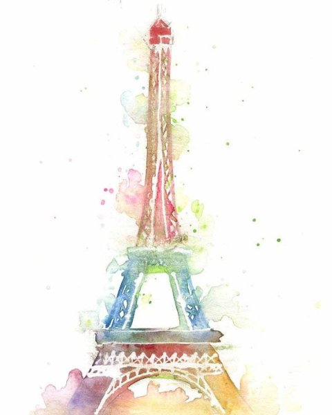 Франция Эйфелева башня акварель