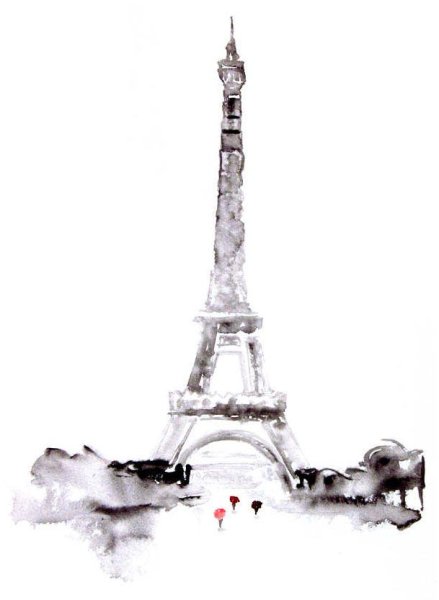 Эйфелева башня иллюстрация акварелью на белом фоне