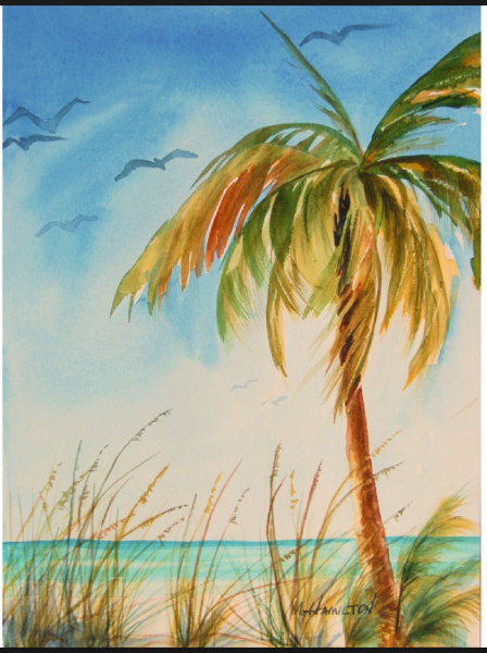 Пальма акварель