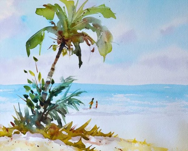 Пальма акварель