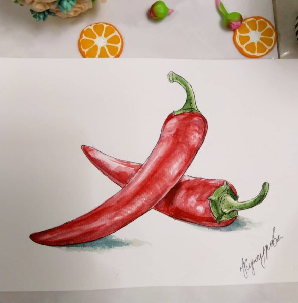 Нарисовать перец красками