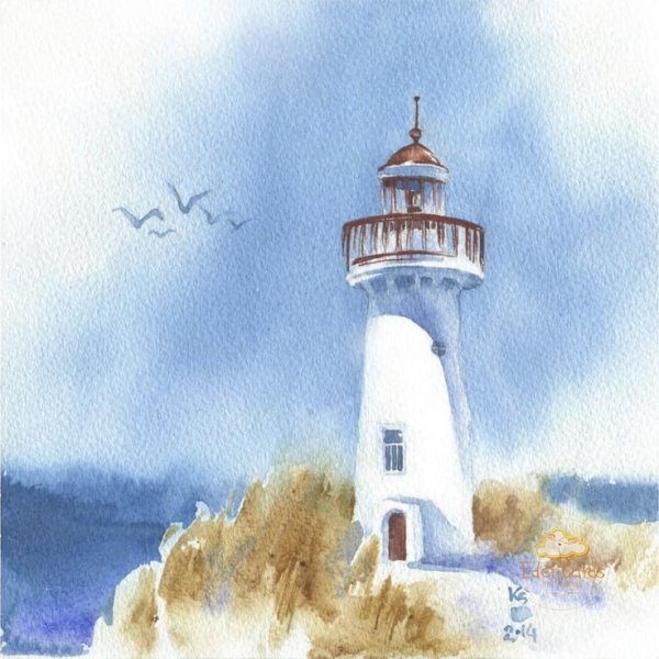 Скетч Маяк акварелью