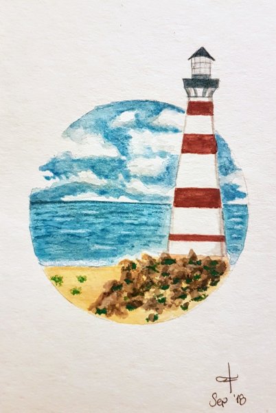 Маяк акварелью просто