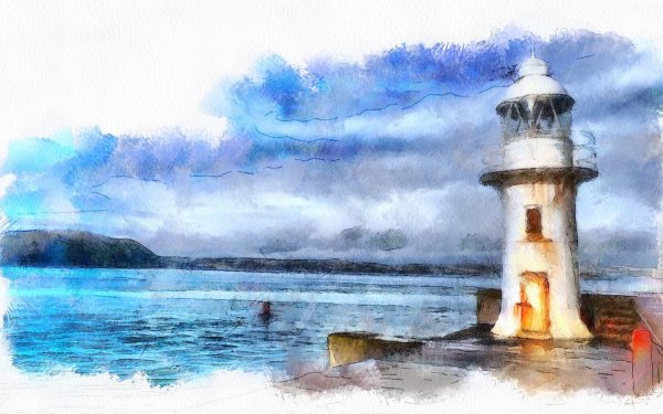 Маяк акварелью