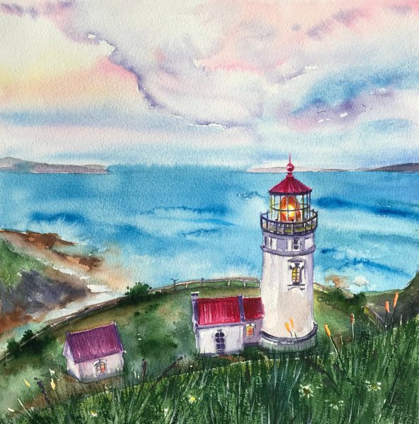 Маяк акварелью