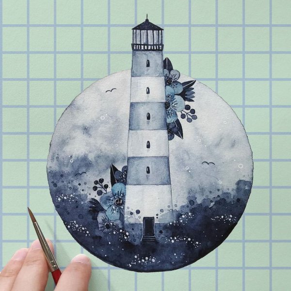 Скетчинг акварелью Маяк