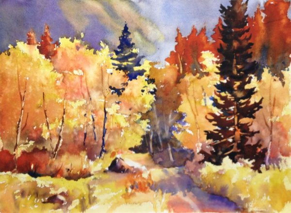 Пейзаж акварелью осень
