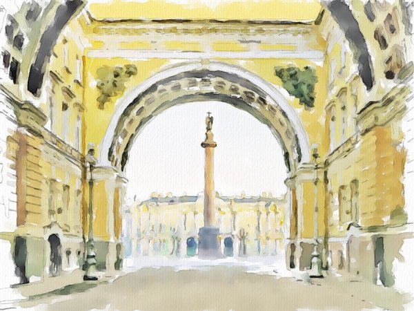 Дворцовая площадь Питер акварель