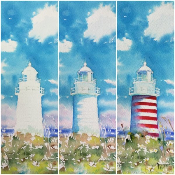 Маяк акварелью для начинающих
