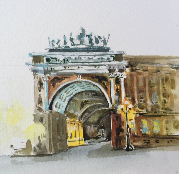 Дворцовая площадь Питер акварель