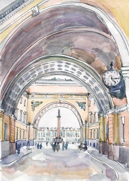 Дворцовая площадь в Санкт-Петербурге зима живопись Константин Кузема