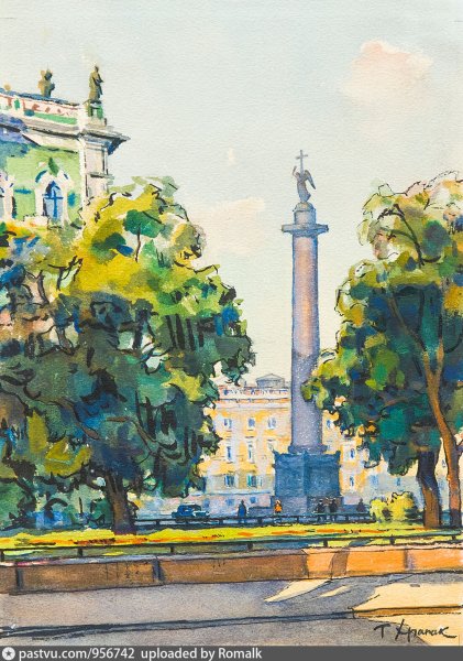 Ростральная колонна акварель