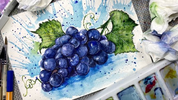 Виноград акварелью для начинающих