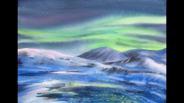 Северное сияние картина акварель