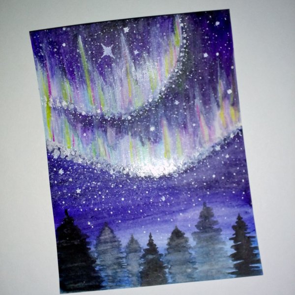 Северное сияние рисунок акварелью