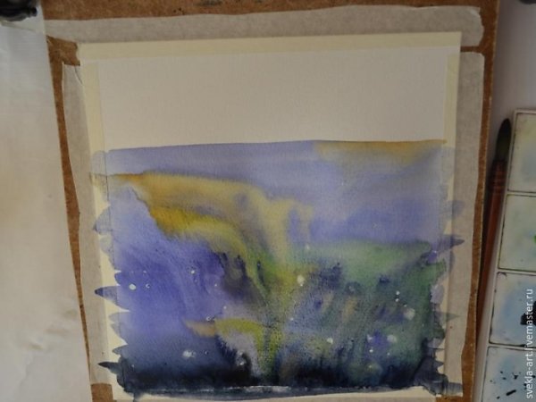 Рисование по мокрому Северное сияние