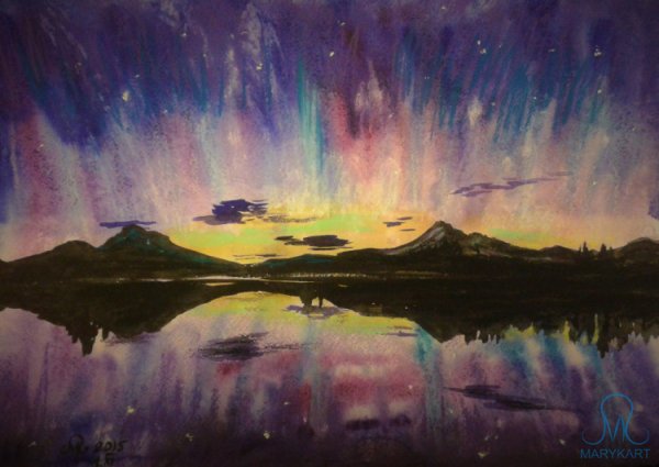 Северное сияние масляной пастелью