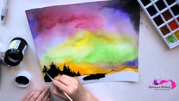 Северное сияние акварелью