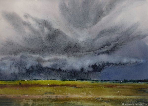 Грозовое небо акварелью
